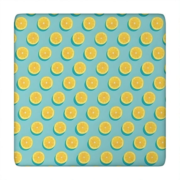 Yellow Lemon Fruit Slices LightBlue Pattern Square Fitted Tablecloth with Elastic Edge,Square Table Cover,Washable Elastic Table Cover for Home Kitchen Party Decor 34"x34"