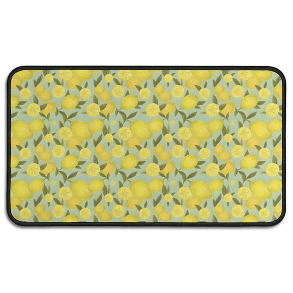 Yellow Lemon Fruit Slices LightGreen Pattern Door Rugs,Washable Non Slip Door Mats Indoor,Decorative Door Mats,Entry Mat Indoor for Entrance,Bedroom,Kitchen,Bathroom,30"x17"