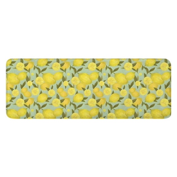 Yellow Lemon Fruit Slices LightGreen Pattern Kitchen Rug Mat,Kitchen Runner Rugs Non Skid Washable,Decorative Kitchen Floor Mats for Kitchen,Sink,Laundry,17"x47.2"