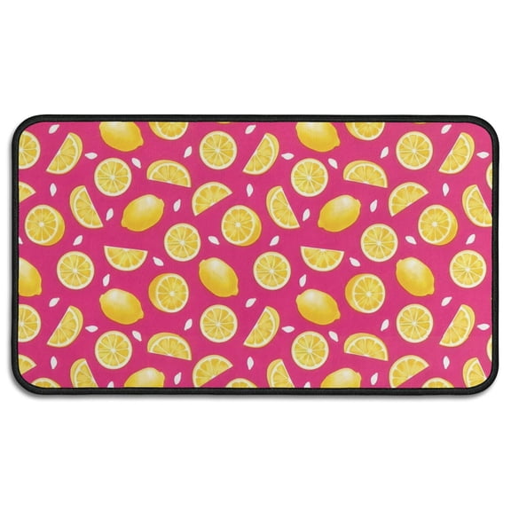 Yellow Lemon Fruit Slices Pink Pattern Door Rugs,Washable Non Slip Door Mats Indoor,Decorative Door Mats,Entry Mat Indoor for Entrance,Bedroom,Kitchen,Bathroom,30"x17"