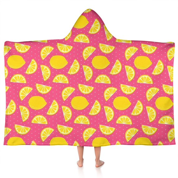Yellow Lemon Fruit Slices Pink Pattern Hooded Bath Towel,50"x30" for Ages 3 To 12 Kids, Quick Dry Lightweight Soft Microfiber Hood Beach Towel Cover Up for Kids
