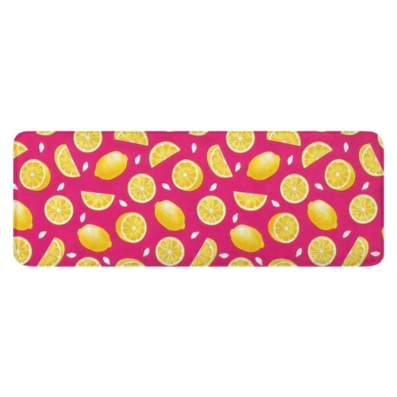 Yellow Lemon Fruit Slices Pink Pattern Kitchen Rug Mat,Kitchen Runner Rugs Non Skid Washable,Decorative Kitchen Floor Mats for Kitchen,Sink,Laundry,17"x47.2"