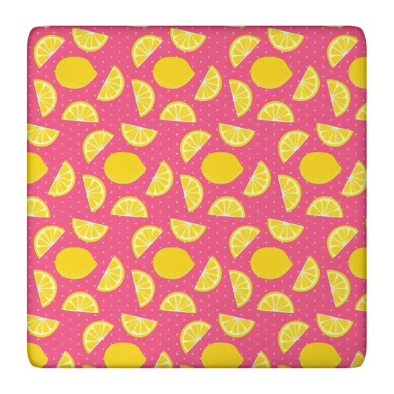 Yellow Lemon Fruit Slices Pink Pattern Square Fitted Tablecloth with Elastic Edge,Square Table Cover,Washable Elastic Table Cover for Home Kitchen Party Decor 36"x36"