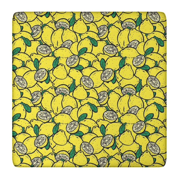 Yellow Lemon Fruit Slices Square Fitted Tablecloth with Elastic Edge,Square Table Cover,Washable Elastic Table Cover for Home Kitchen Party Decor 36"x36"