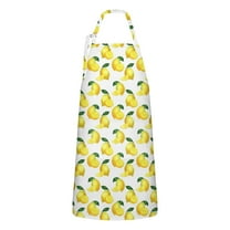 Yellow Lemon Fruit Slices White Pattern Apron-Garden Aprons for Women with Pockets-Cotton Linen Waterproof Kitchen Cooking Gardening Aprons Adjustable for Kitchen,Cooking,BBQ and Salon 33x27 Inch