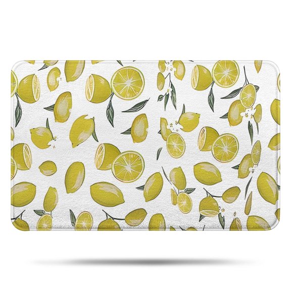 Yellow Lemon Fruit Slices White Pattern Bathroom Rugs Mat,Non Slip Microfiber Bathroom Rug,Rubber Backing,Soft Bathroom Mats for Bathroom Floor,Tub and Shower,17x27in(43x68cm)