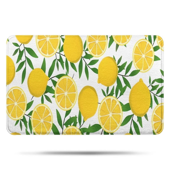 Yellow Lemon Fruit Slices White Pattern Bathroom Rugs Mat,Non Slip Microfiber Bathroom Rug,Rubber Backing,Soft Bathroom Mats for Bathroom Floor,Tub and Shower,17x27in(43x68cm)