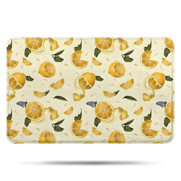 Yellow Lemon Fruit Slices White Pattern Bathroom Rugs Mat,Non Slip Microfiber Bathroom Rug,Rubber Backing,Soft Bathroom Mats for Bathroom Floor,Tub and Shower,17x27in(43x68cm)