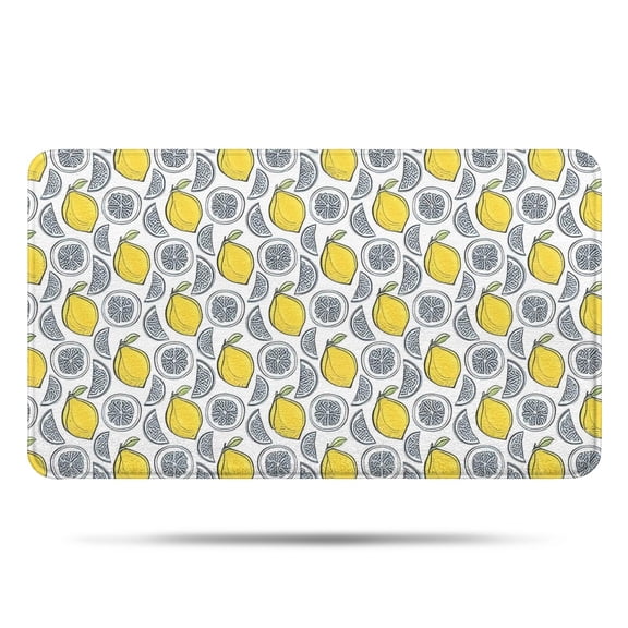 Yellow Lemon Fruit Slices White Pattern Bathroom Rugs Mat,Non Slip Microfiber Bathroom Rug,Rubber Backing,Soft Bathroom Mats for Bathroom Floor,Tub and Shower,17x30in(43x75cm)