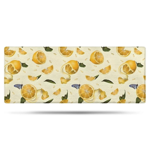 Yellow Lemon Fruit Slices White Pattern Bathroom Rugs Mat,Non Slip Microfiber Bathroom Rug,Rubber Backing,Soft Bathroom Mats for Bathroom Floor,Tub and Shower,60x24in(150x60cm)