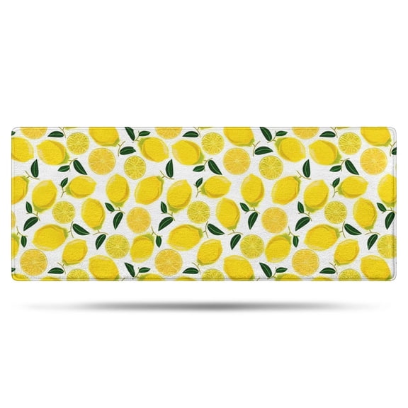 Yellow Lemon Fruit Slices White Pattern Bathroom Rugs Mat,Non Slip Microfiber Bathroom Rug,Rubber Backing,Soft Bathroom Mats for Bathroom Floor,Tub and Shower,60x24in(150x60cm)