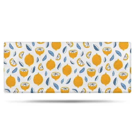 Yellow Lemon Fruit Slices White Pattern Bathroom Rugs Mat,Non Slip Microfiber Bathroom Rug,Rubber Backing,Soft Bathroom Mats for Bathroom Floor,Tub and Shower,60x24in(150x60cm)