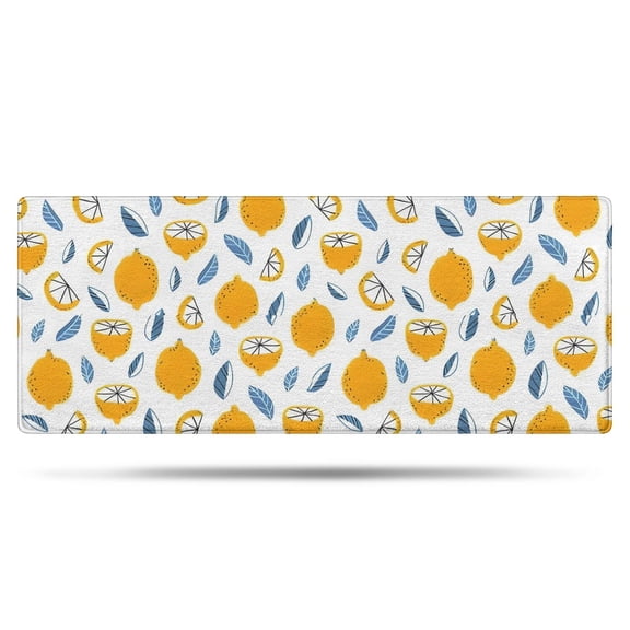Yellow Lemon Fruit Slices White Pattern Bathroom Rugs Mat,Non Slip Microfiber Bathroom Rug,Rubber Backing,Soft Bathroom Mats for Bathroom Floor,Tub and Shower,60x24in(150x60cm)