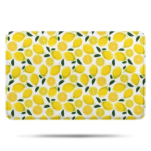 Yellow Lemon Fruit Slices White Pattern Bathroom Rugs Mat,Non Slip Microfiber Bathroom Rug,Rubber Backing,Soft Bathroom Mats for Bathroom Floor,Tub and Shower,17x27in(43x68cm)