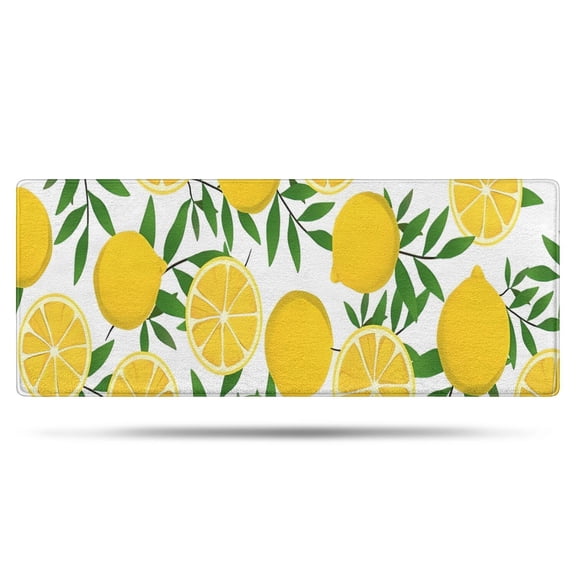 Yellow Lemon Fruit Slices White Pattern Bathroom Rugs Mat,Non Slip Microfiber Bathroom Rug,Rubber Backing,Soft Bathroom Mats for Bathroom Floor,Tub and Shower,60x24in(150x60cm)