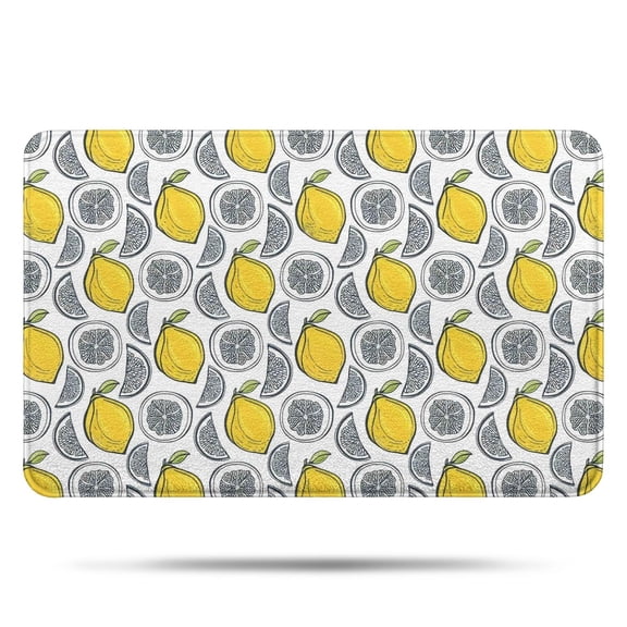 Yellow Lemon Fruit Slices White Pattern Bathroom Rugs Mat,Non Slip Microfiber Bathroom Rug,Rubber Backing,Soft Bathroom Mats for Bathroom Floor,Tub and Shower,17x27in(43x68cm)