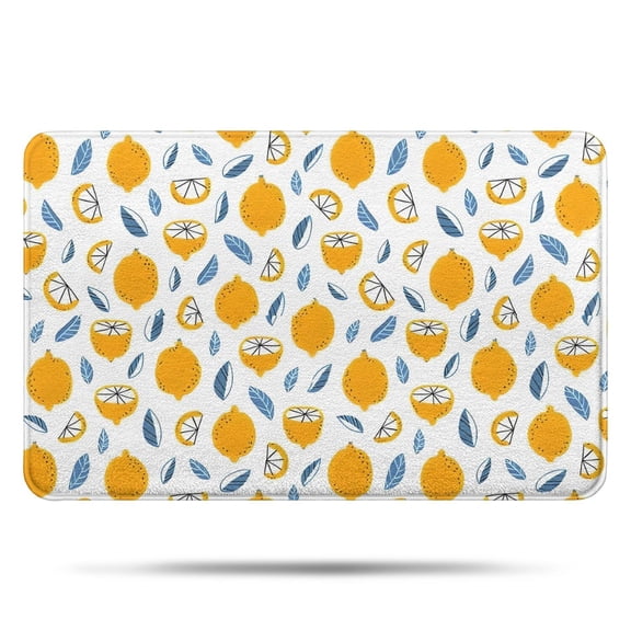 Yellow Lemon Fruit Slices White Pattern Bathroom Rugs Mat,Non Slip Microfiber Bathroom Rug,Rubber Backing,Soft Bathroom Mats for Bathroom Floor,Tub and Shower,17x27in(43x68cm)