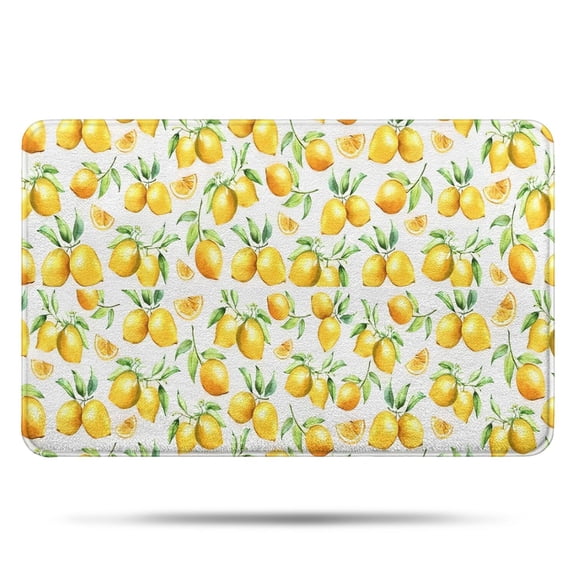 Yellow Lemon Fruit Slices White Pattern Bathroom Rugs Mat,Non Slip Microfiber Bathroom Rug,Rubber Backing,Soft Bathroom Mats for Bathroom Floor,Tub and Shower,17x27in(43x68cm)