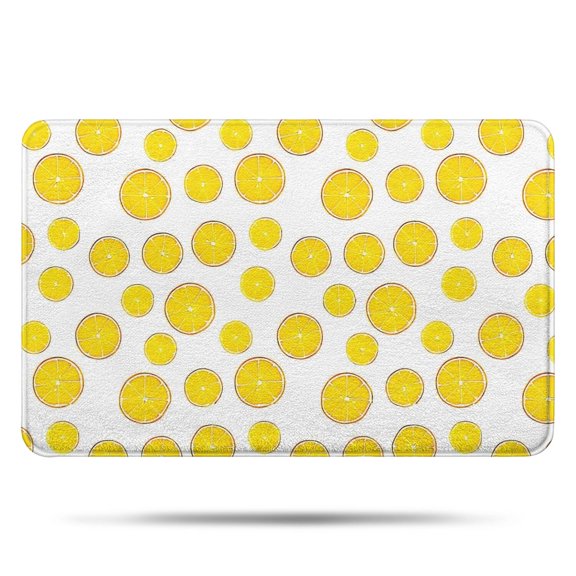 Yellow Lemon Fruit Slices White Pattern Bathroom Rugs Mat,Non Slip Microfiber Bathroom Rug,Rubber Backing,Soft Bathroom Mats for Bathroom Floor,Tub and Shower,17x27in(43x68cm)