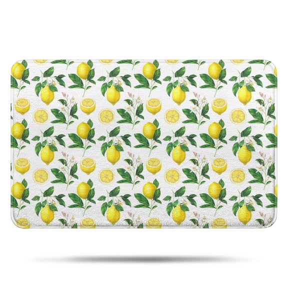 Yellow Lemon Fruit Slices White Pattern Bathroom Rugs Mat,Non Slip Microfiber Bathroom Rug,Rubber Backing,Soft Bathroom Mats for Bathroom Floor,Tub and Shower,17x27in(43x68cm)