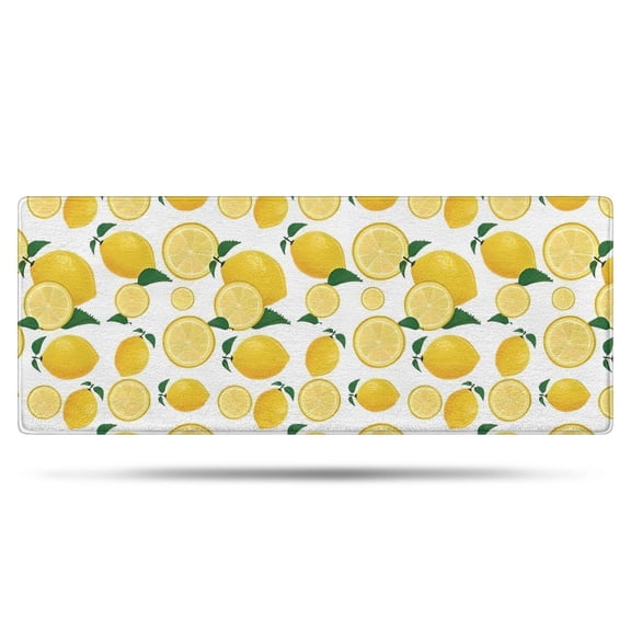 Yellow Lemon Fruit Slices White Pattern Bathroom Rugs Mat,Non Slip Microfiber Bathroom Rug,Rubber Backing,Soft Bathroom Mats for Bathroom Floor,Tub and Shower,60x24in(150x60cm)