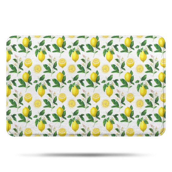 Yellow Lemon Fruit Slices White Pattern Bathroom Rugs Mat,Non Slip Microfiber Bathroom Rug,Rubber Backing,Soft Bathroom Mats for Bathroom Floor,Tub and Shower,17x27in(43x68cm)