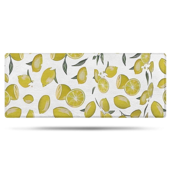 Yellow Lemon Fruit Slices White Pattern Bathroom Rugs Mat,Non Slip Microfiber Bathroom Rug,Rubber Backing,Soft Bathroom Mats for Bathroom Floor,Tub and Shower,60x24in(150x60cm)