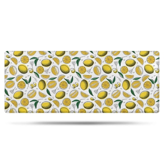 Yellow Lemon Fruit Slices White Pattern Bathroom Rugs Mat,Non Slip Microfiber Bathroom Rug,Rubber Backing,Soft Bathroom Mats for Bathroom Floor,Tub and Shower,60x24in(150x60cm)