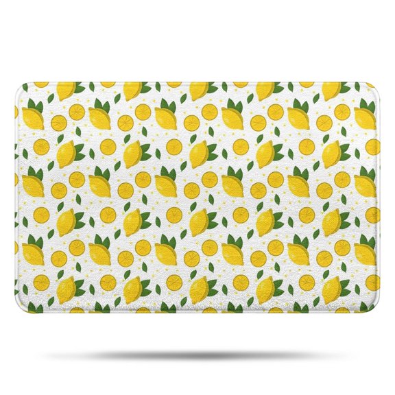 Yellow Lemon Fruit Slices White Pattern Bathroom Rugs Mat,Non Slip Microfiber Bathroom Rug,Rubber Backing,Soft Bathroom Mats for Bathroom Floor,Tub and Shower,17x27in(43x68cm)