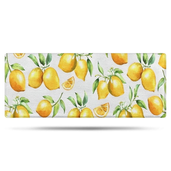 Yellow Lemon Fruit Slices White Pattern Bathroom Rugs Mat,Non Slip Microfiber Bathroom Rug,Rubber Backing,Soft Bathroom Mats for Bathroom Floor,Tub and Shower,60x24in(150x60cm)