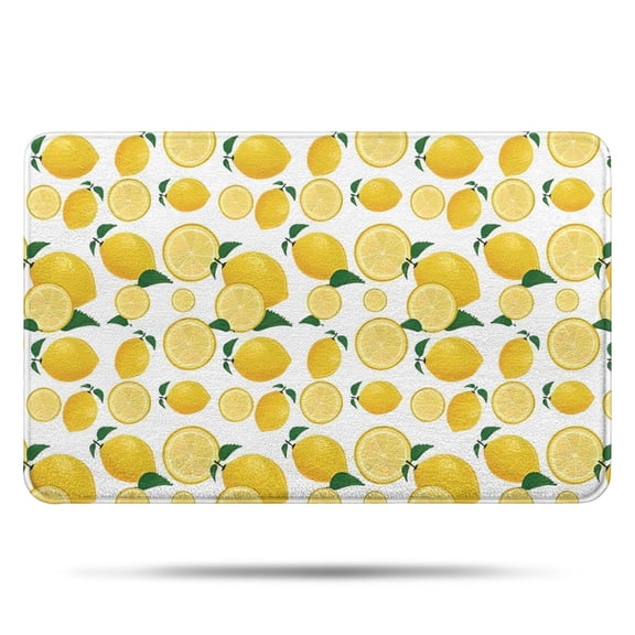 Yellow Lemon Fruit Slices White Pattern Bathroom Rugs Mat,Non Slip Microfiber Bathroom Rug,Rubber Backing,Soft Bathroom Mats for Bathroom Floor,Tub and Shower,17x27in(43x68cm)