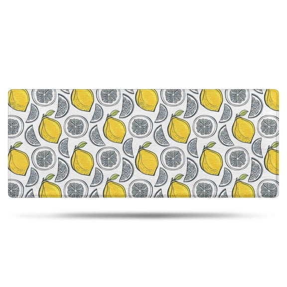 Yellow Lemon Fruit Slices White Pattern Bathroom Rugs Mat,Non Slip Microfiber Bathroom Rug,Rubber Backing,Soft Bathroom Mats for Bathroom Floor,Tub and Shower,60x24in(150x60cm)