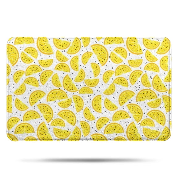 Yellow Lemon Fruit Slices White Pattern Bathroom Rugs Mat,Non Slip Microfiber Bathroom Rug,Rubber Backing,Soft Bathroom Mats for Bathroom Floor,Tub and Shower,17x27in(43x68cm)