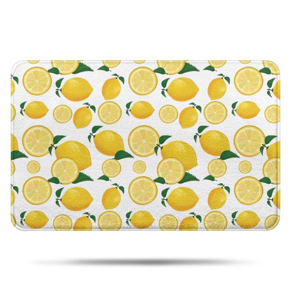Yellow Lemon Fruit Slices White Pattern Bathroom Rugs Mat,Non Slip Microfiber Bathroom Rug,Rubber Backing,Soft Bathroom Mats for Bathroom Floor,Tub and Shower,17x27in(43x68cm)