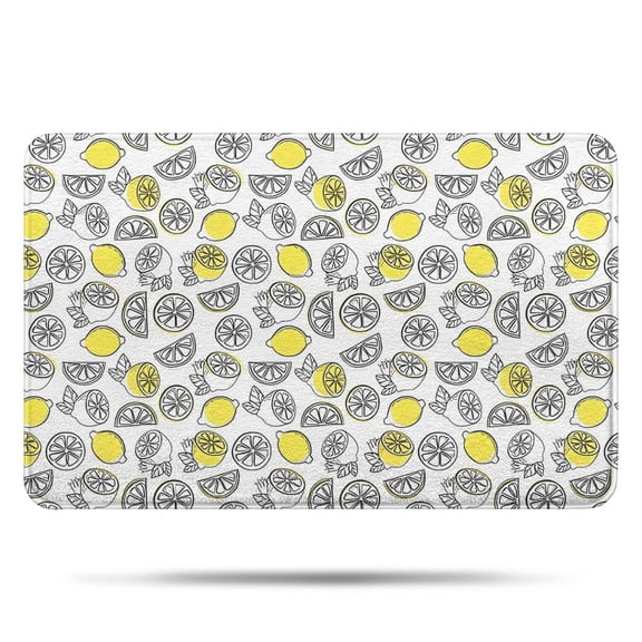 Yellow Lemon Fruit Slices White Pattern Bathroom Rugs Mat,Non Slip Microfiber Bathroom Rug,Rubber Backing,Soft Bathroom Mats for Bathroom Floor,Tub and Shower,17x27in(43x68cm)