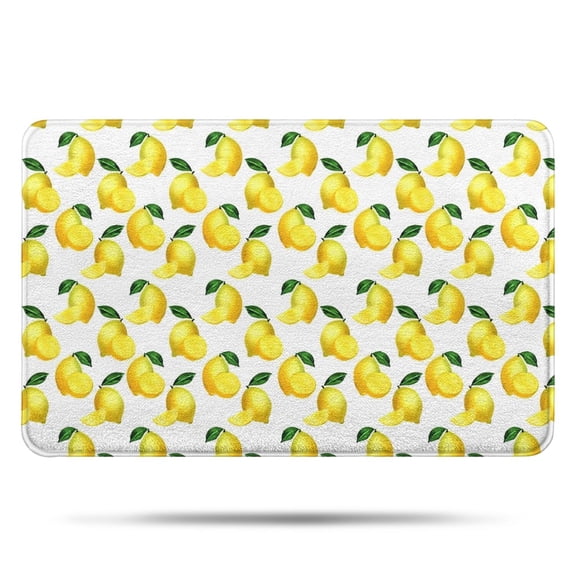 Yellow Lemon Fruit Slices White Pattern Bathroom Rugs Mat,Non Slip Microfiber Bathroom Rug,Rubber Backing,Soft Bathroom Mats for Bathroom Floor,Tub and Shower,17x27in(43x68cm)