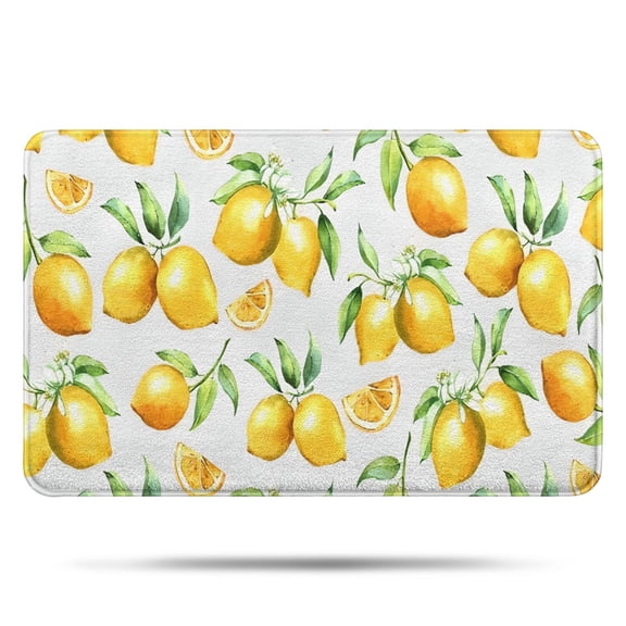 Yellow Lemon Fruit Slices White Pattern Bathroom Rugs Mat,Non Slip Microfiber Bathroom Rug,Rubber Backing,Soft Bathroom Mats for Bathroom Floor,Tub and Shower,17x27in(43x68cm)