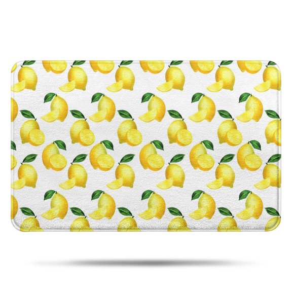 Yellow Lemon Fruit Slices White Pattern Bathroom Rugs Mat,Non Slip Microfiber Bathroom Rug,Rubber Backing,Soft Bathroom Mats for Bathroom Floor,Tub and Shower,17x27in(43x68cm)