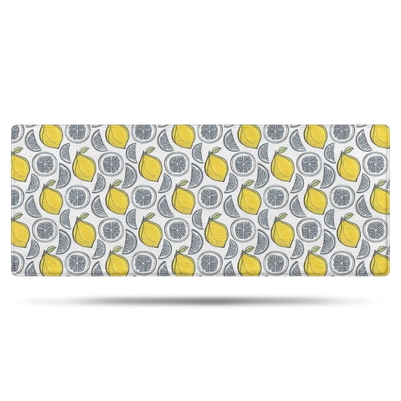 Yellow Lemon Fruit Slices White Pattern Bathroom Rugs Mat,Non Slip Microfiber Bathroom Rug,Rubber Backing,Soft Bathroom Mats for Bathroom Floor,Tub and Shower,60x24in(150x60cm)