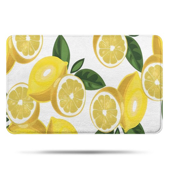 Yellow Lemon Fruit Slices White Pattern Bathroom Rugs Mat,Non Slip Microfiber Bathroom Rug,Rubber Backing,Soft Bathroom Mats for Bathroom Floor,Tub and Shower,17x27in(43x68cm)