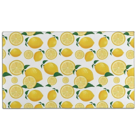 Yellow Lemon Fruit Slices White Pattern Door Rugs,Washable Non Slip Door Mats Indoor,Decorative Door Mats,Entry Mat Indoor for Entrance,Bedroom,Kitchen,Bathroom,17"x30"