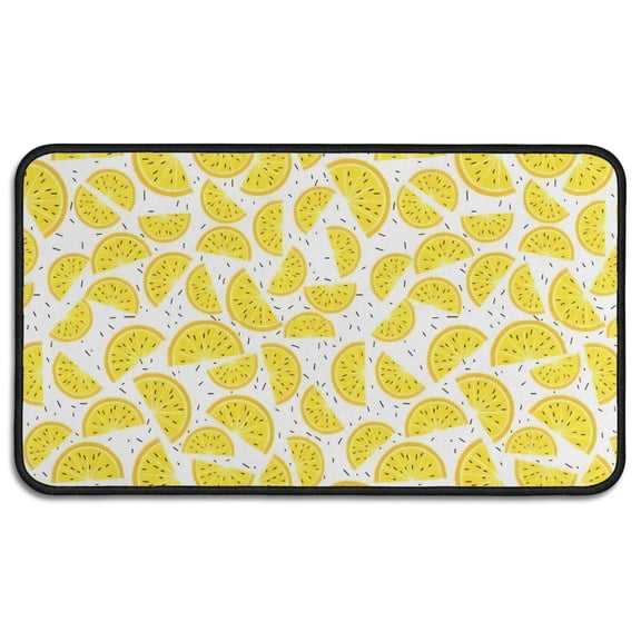 Yellow Lemon Fruit Slices White Pattern Door Rugs,Washable Non Slip Door Mats Indoor,Decorative Door Mats,Entry Mat Indoor for Entrance,Bedroom,Kitchen,Bathroom,30"x17"
