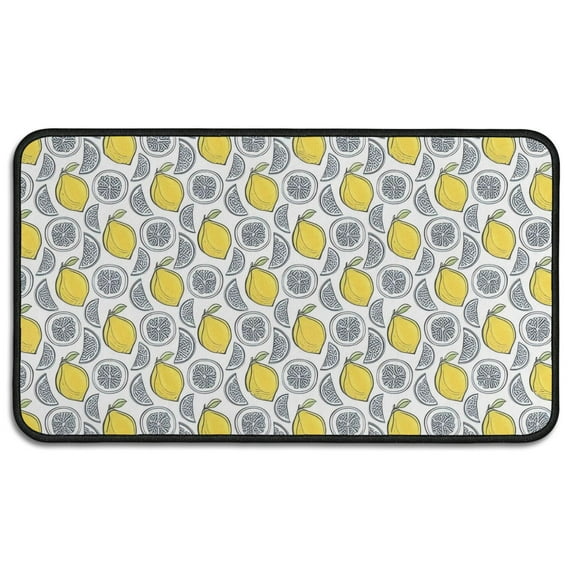 Yellow Lemon Fruit Slices White Pattern Door Rugs,Washable Non Slip Door Mats Indoor,Decorative Door Mats,Entry Mat Indoor for Entrance,Bedroom,Kitchen,Bathroom,30"x17"
