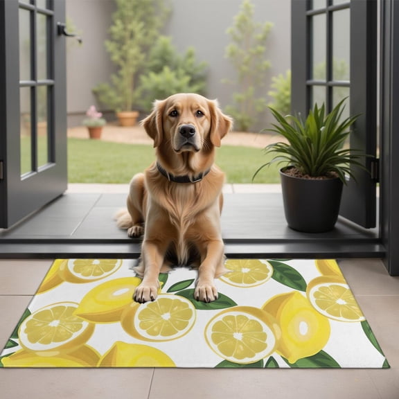Yellow Lemon Fruit Slices White Pattern Door Rugs,Washable Non Slip Door Mats Indoor,Decorative Door Mats,Entry Mat Indoor for Entrance,Bedroom,Kitchen,Bathroom,20"x32"