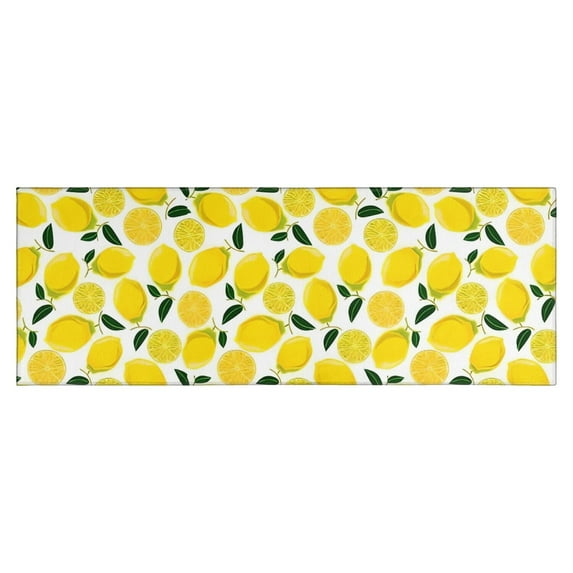 Yellow Lemon Fruit Slices White Pattern Kitchen Rug Mat,Kitchen Runner Rugs Non Skid Washable,Decorative Kitchen Floor Mats for Kitchen,Sink,Laundry,17"X47"
