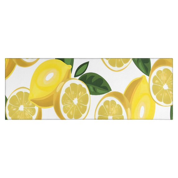 Yellow Lemon Fruit Slices White Pattern Kitchen Rug Mat,Kitchen Runner Rugs Non Skid Washable,Decorative Kitchen Floor Mats for Kitchen,Sink,Laundry,17"X47"