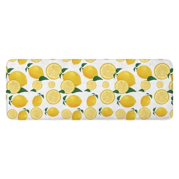 Yellow Lemon Fruit Slices White Pattern Kitchen Rug Mat,Kitchen Runner Rugs Non Skid Washable,Decorative Kitchen Floor Mats for Kitchen,Sink,Laundry,17"x47.2"