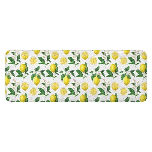 Yellow Lemon Fruit Slices White Pattern Kitchen Rug Mat,Kitchen Runner Rugs Non Skid Washable,Decorative Kitchen Floor Mats for Kitchen,Sink,Laundry,17"x47.2"