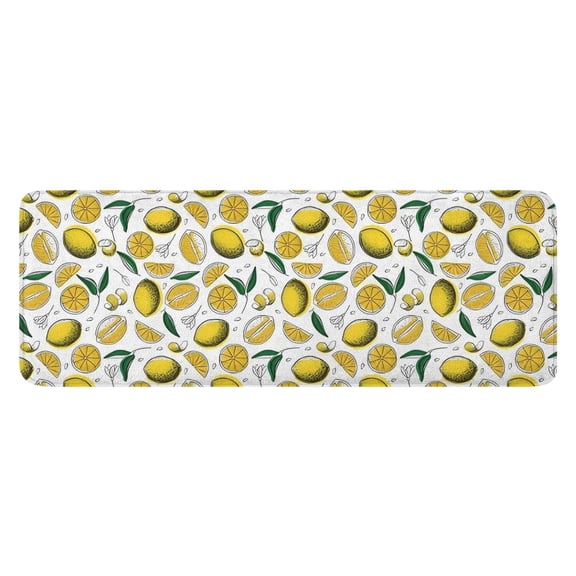 Yellow Lemon Fruit Slices White Pattern Kitchen Rug Mat,Kitchen Runner Rugs Non Skid Washable,Decorative Kitchen Floor Mats for Kitchen,Sink,Laundry,17"x47.2"