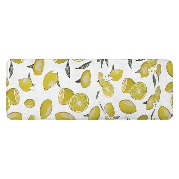 Yellow Lemon Fruit Slices White Pattern Kitchen Rug Mat,Kitchen Runner Rugs Non Skid Washable,Decorative Kitchen Floor Mats for Kitchen,Sink,Laundry,17"x47.2"